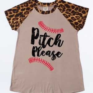 Pitch Please W/Baseball Stitches Leopard Top